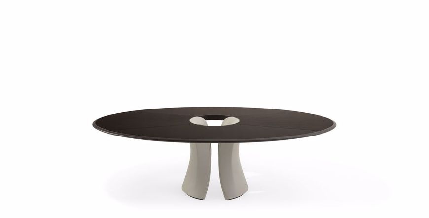 Picture of ENSO TABLE IN CANALETTO WALNUT WITH LEGS IN LEATHER, CANALETTO WALNUT INSERT