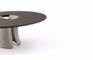 Picture of ENSO TABLE IN CANALETTO WALNUT WITH LEGS IN LEATHER, CANALETTO WALNUT INSERT