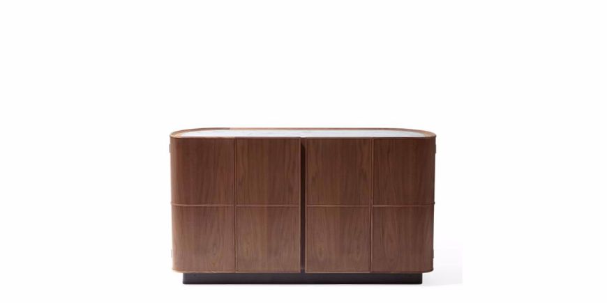 Picture of MOORE 2017 TALL CABINET IN WALNUT CANALETTO WOOD AND LEATHER, 10 DRAWERS, MARBLE TOP